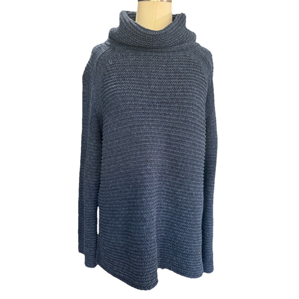 Lilla P Navy Blue Rubbed Turtleneck Sweater Pullover Long sleeve Size Medium